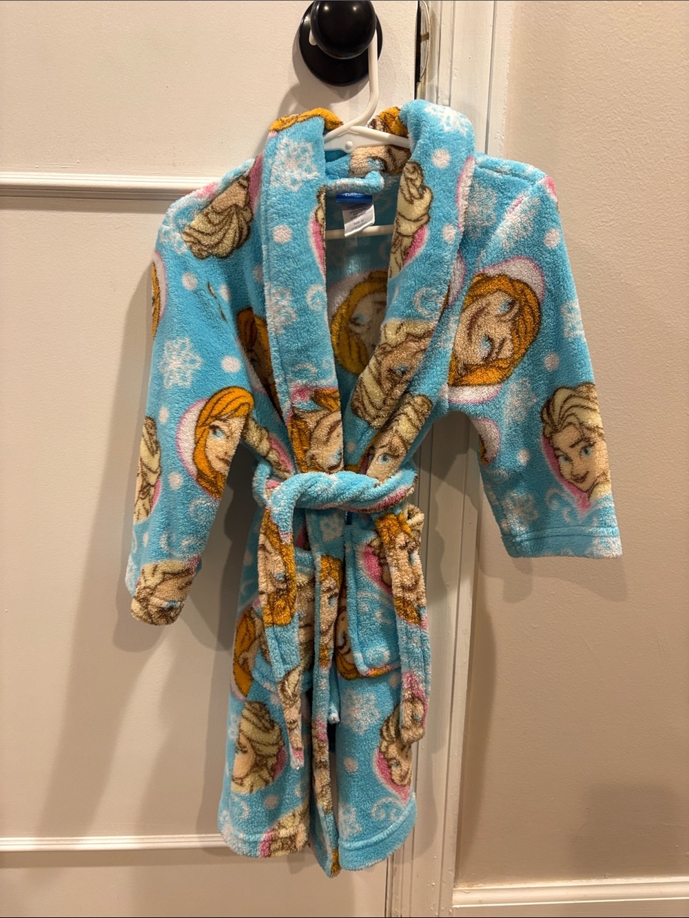 Disney Light Blue Fleece Kids' Hooded Robe with Princess Faces